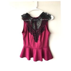 Red lace top/ covers your belly nicely ;p